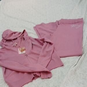 NWT Juicy Couture Pink Track Set Unique Knit Fabric With Flared Legs *LOOK*